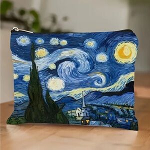 Van Gogh Starry Night Print Linen Makeup Bag NIP